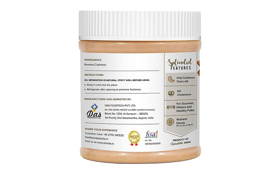 Pintola Cashew Butter All Natural   Plastic Jar  350 grams